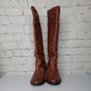 Fossil Womens Red Leather‎ Pull On Boots Heels Size 7